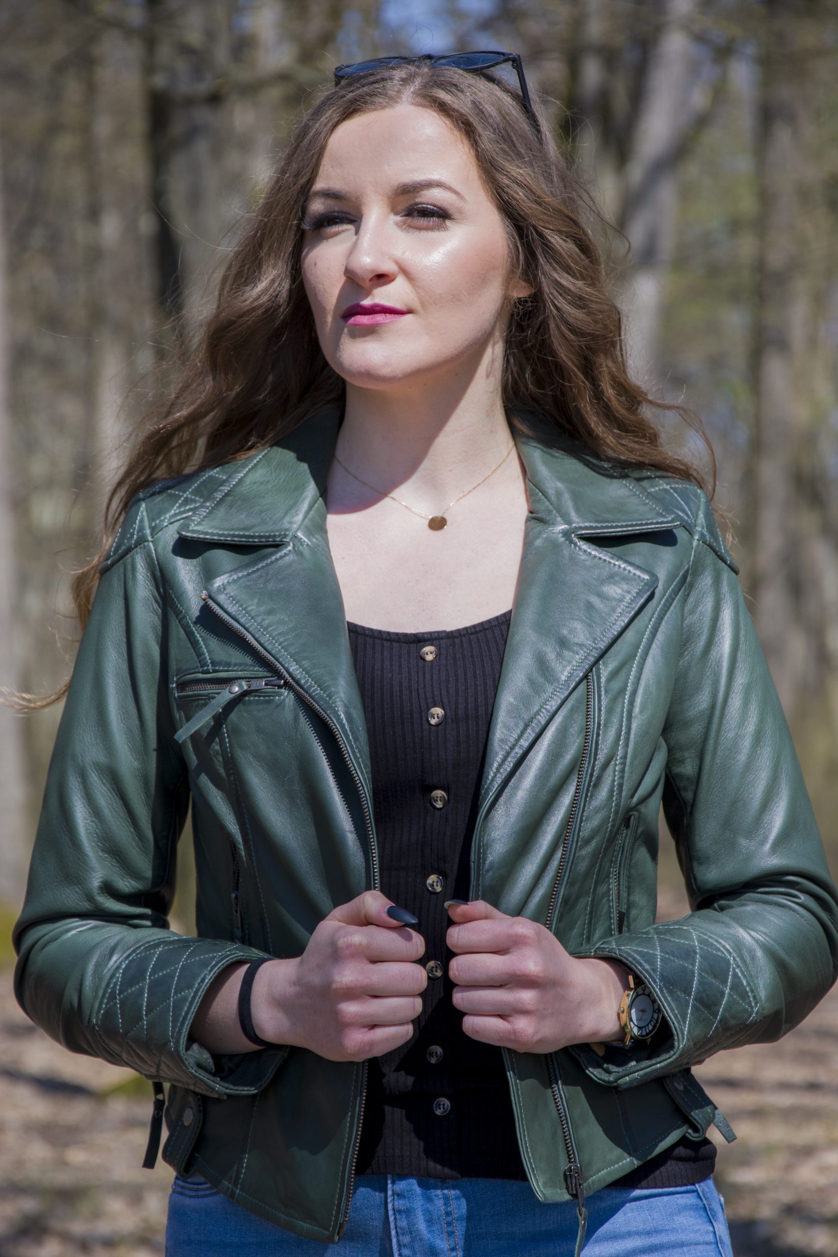 Geaca de piele naturala premium femei GDP-SANDY - Verde Inchis, L